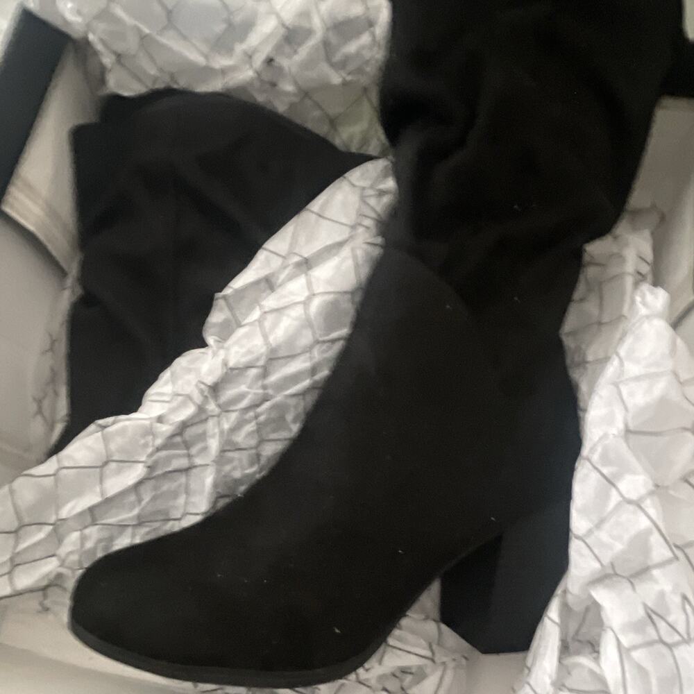 Material Girl Women's Black Faux Leather Knee-High Zip Boots Size 5 M